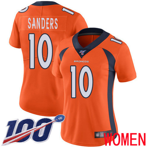 Women Denver Broncos #10 Emmanuel Sanders Orange Team Color Vapor Untouchable Limited Player 100th Season Football NFL Jersey